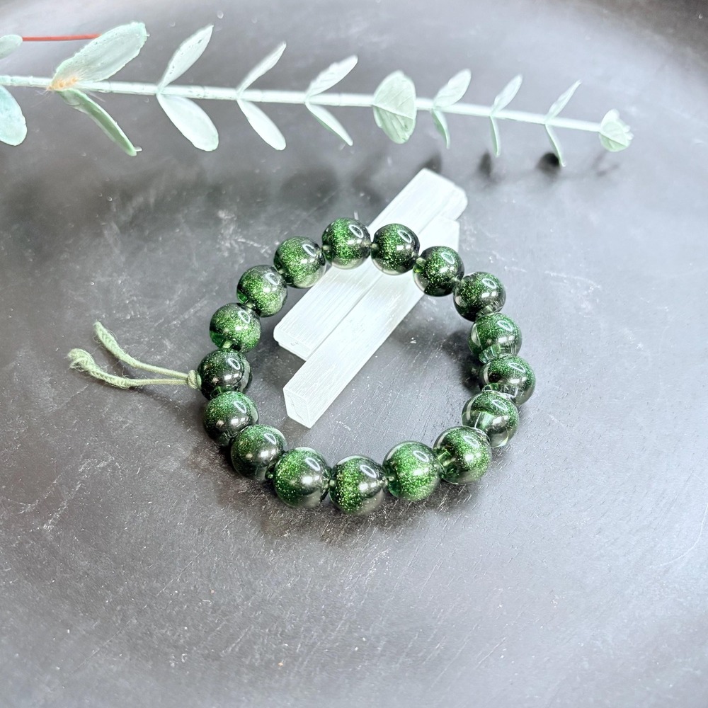 Emerald Sparkle Bead Bracelet | Green Glitter Stretch‎ | Witchy Woodland Boho